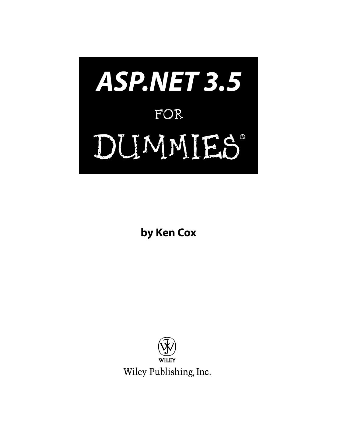 ASP.NET 3.5 for Dummies ISBN