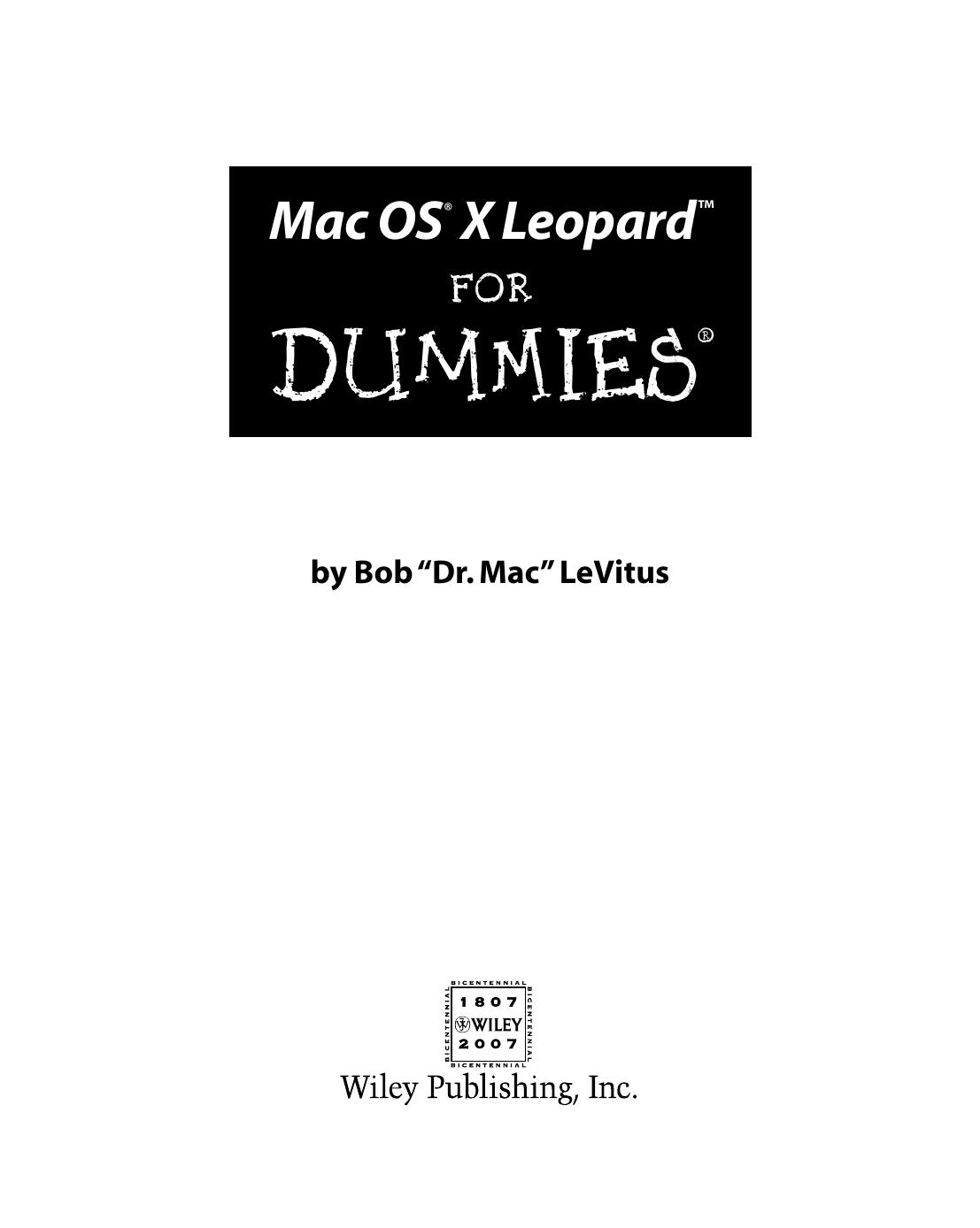 Mac OS X Leopard for Dummies ISBN - 0470054336