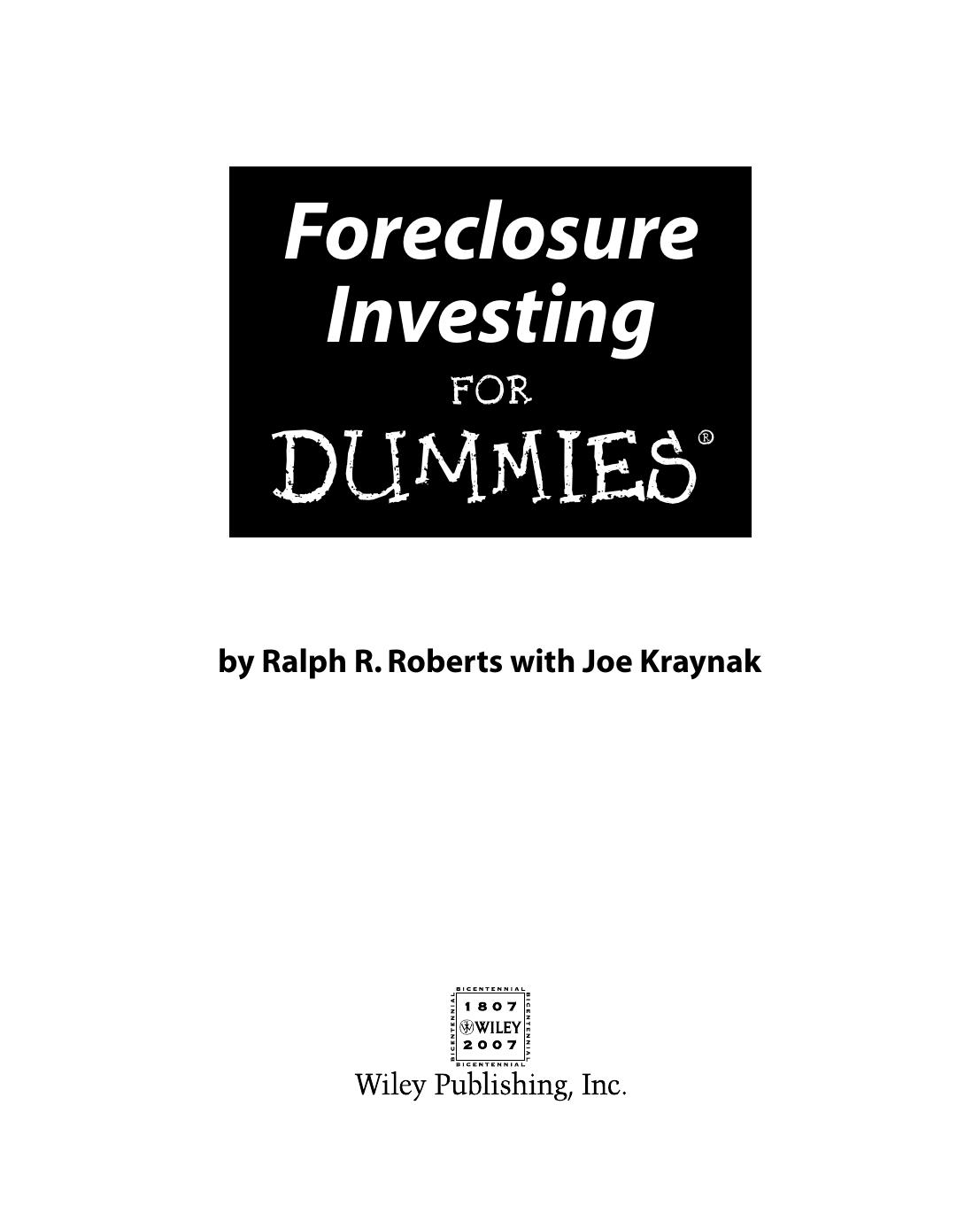 Foreclosure Investing for Dummies ISBN - 0470122188