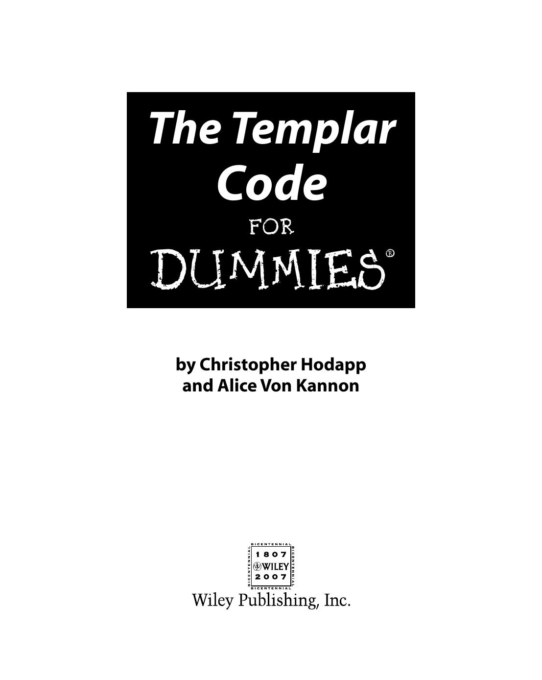 The Templar Code for Dummies ISBN - 0470127651