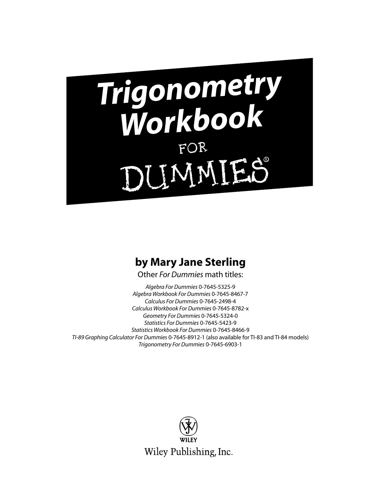 Trigonometry Workbook for Dummies ISBN - 0764587811