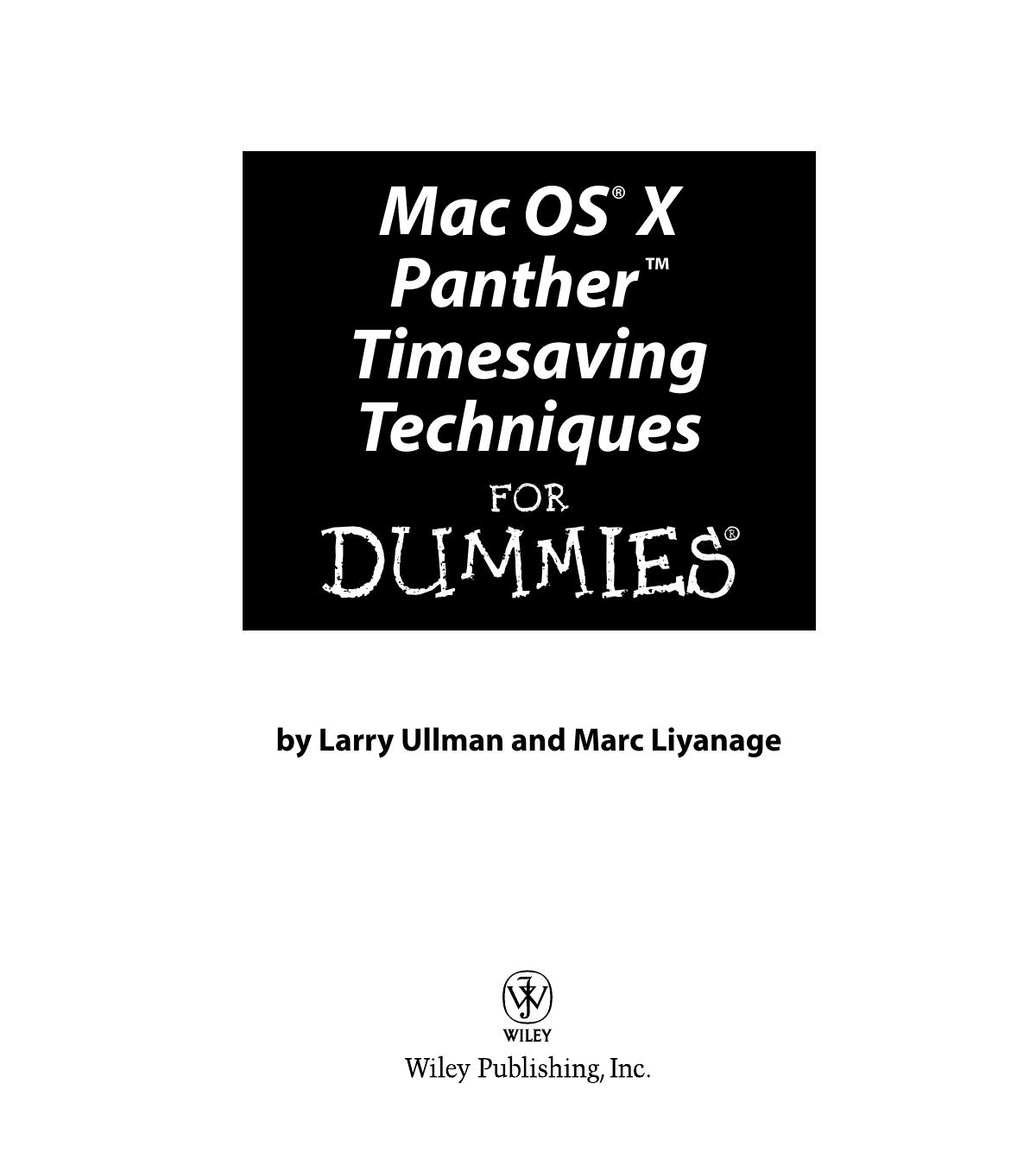 Mac OS X Panther Timesaving Techniques for Dummies