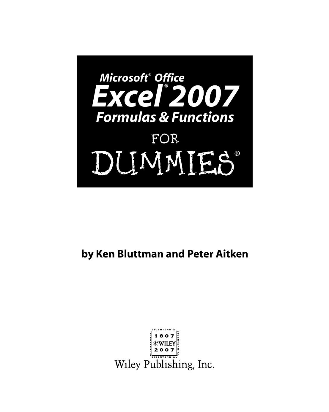 Microsoft Office Excel 2007 Formulas & Functions for Dummies ISBN - 0470046554