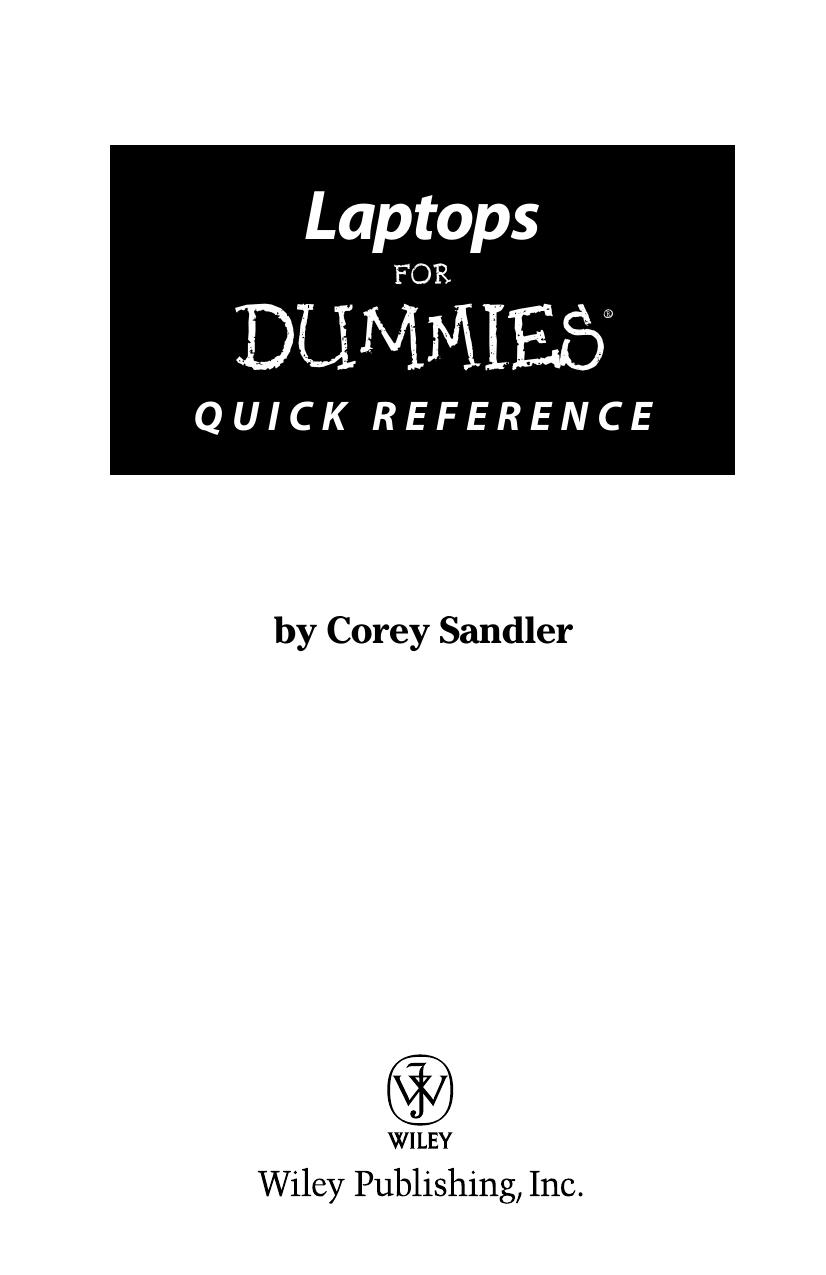 Laptops for Dummies Quick Reference ISBN - 0471798339