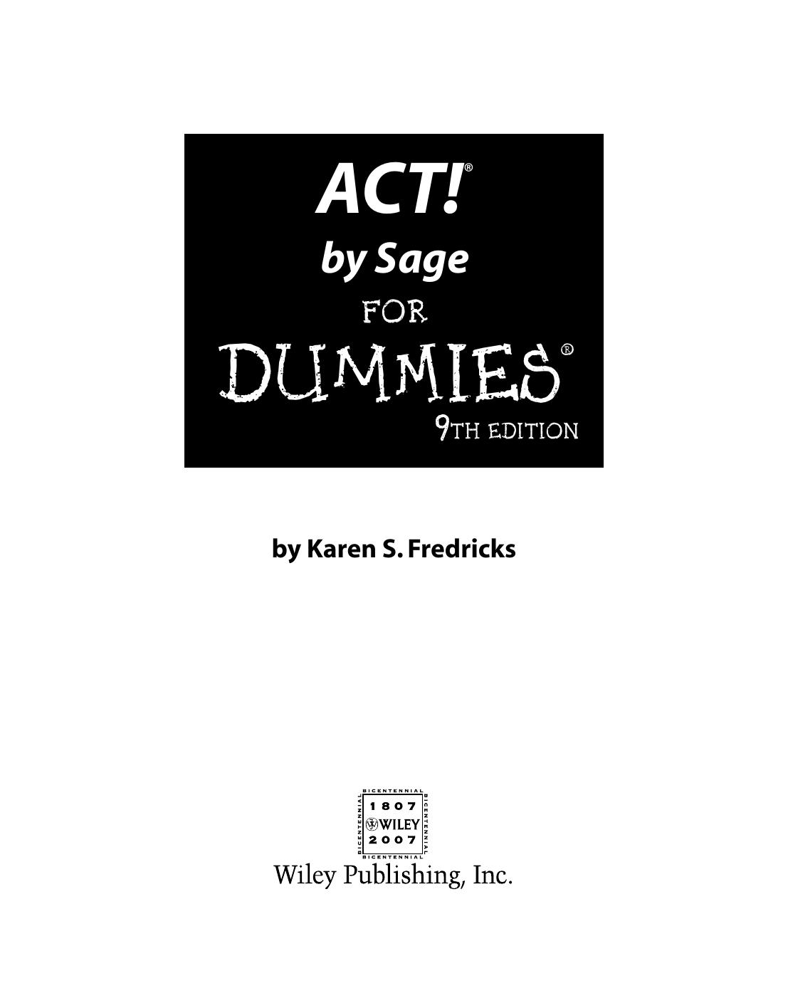 ACT! by Sage for Dummies