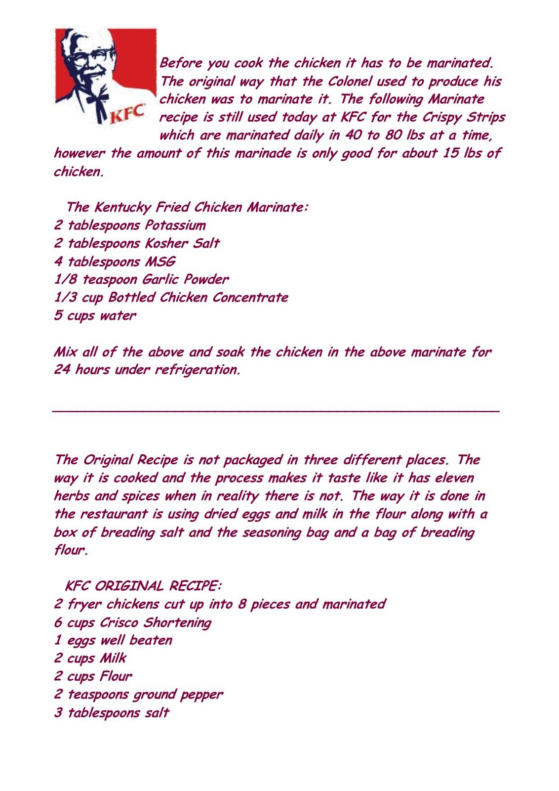 Kentucky Fried Chicken Recipes