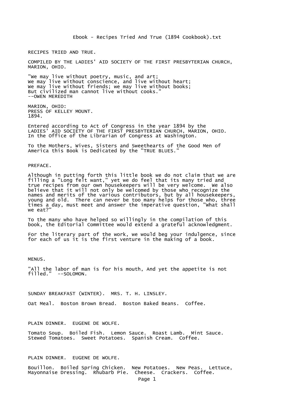 Ebook - Recipes Tried And True (1894 Cookbook).txt - Notepad