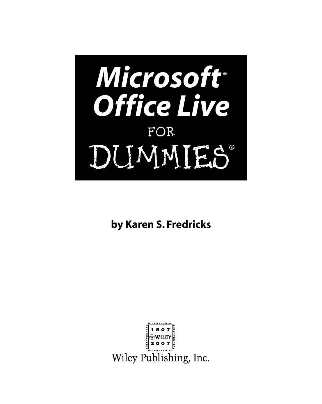Microsoft Office Live for Dummies ISBN - 0470116587
