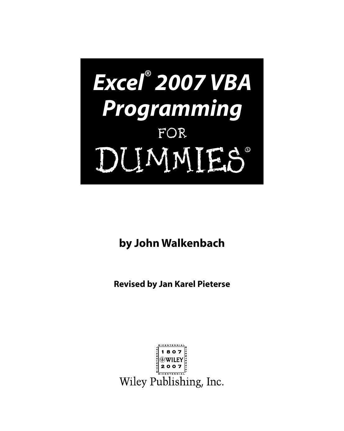 Excel 2007 VBA Programming for Dummies