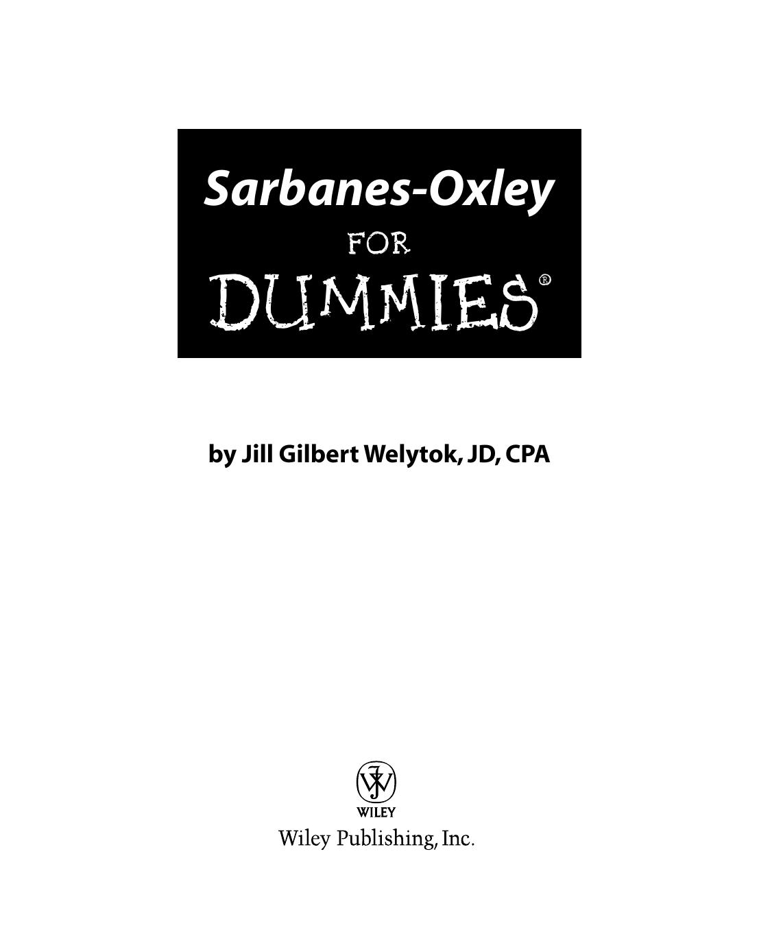 Sarbanes-Oxley for Dummies ISBN - 0471768464