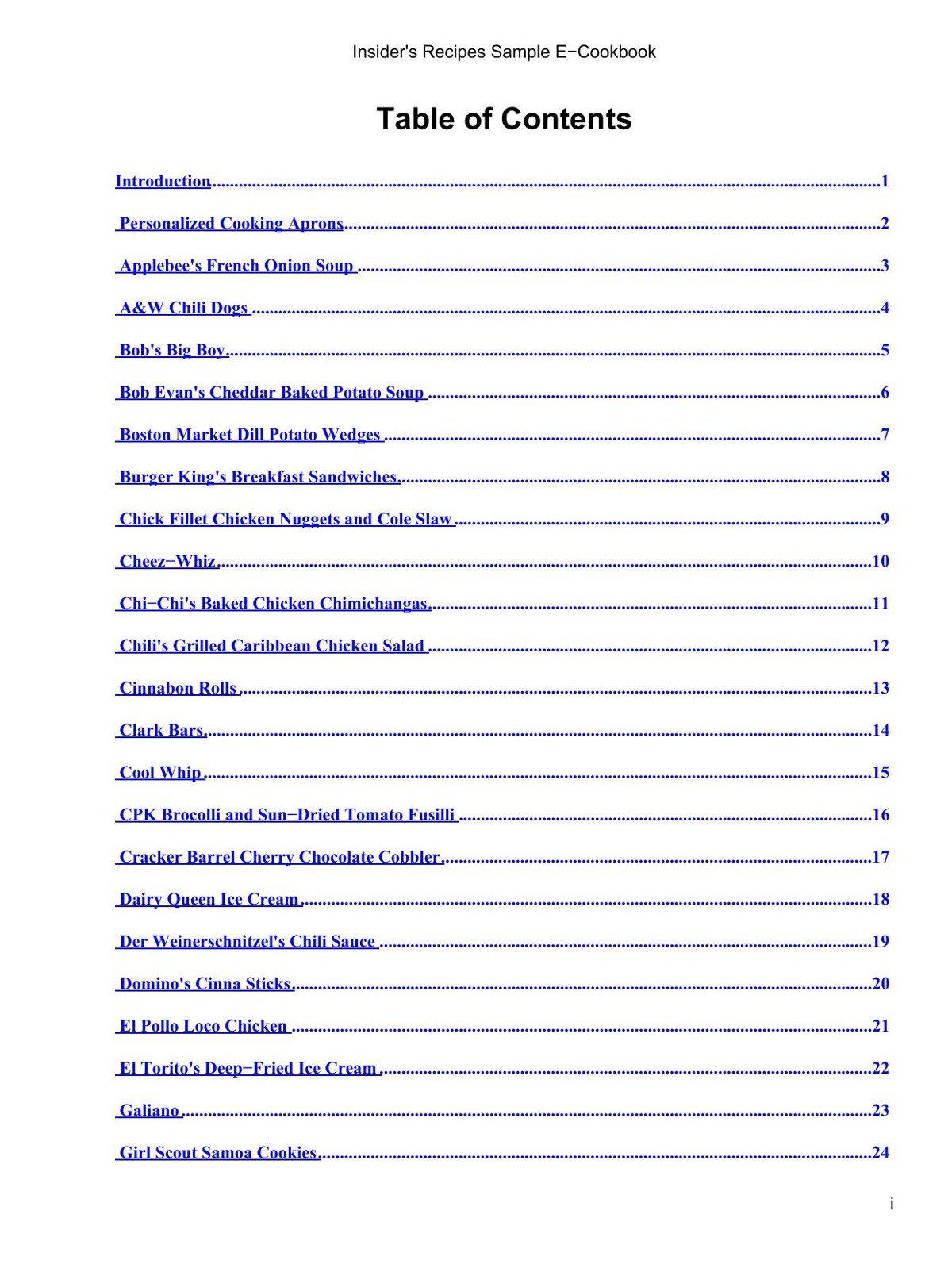 Insider's Recipes Sample E-Cookbook