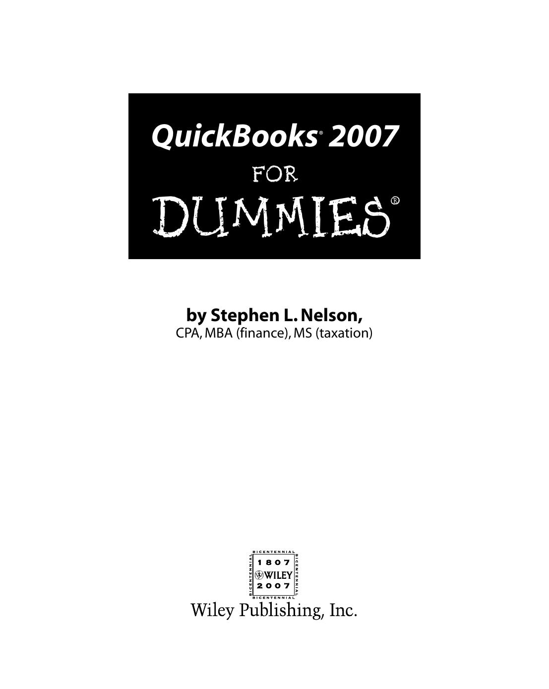 QuickBooks 2007 for Dummies ISBN - 0470072784