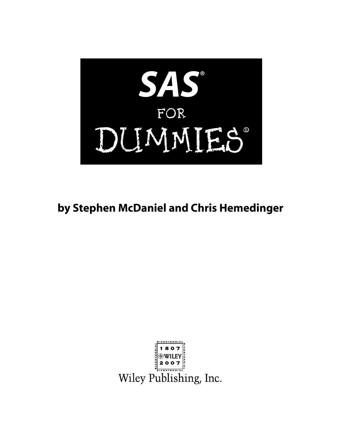 SAS for Dummies ISBN - 0471788325