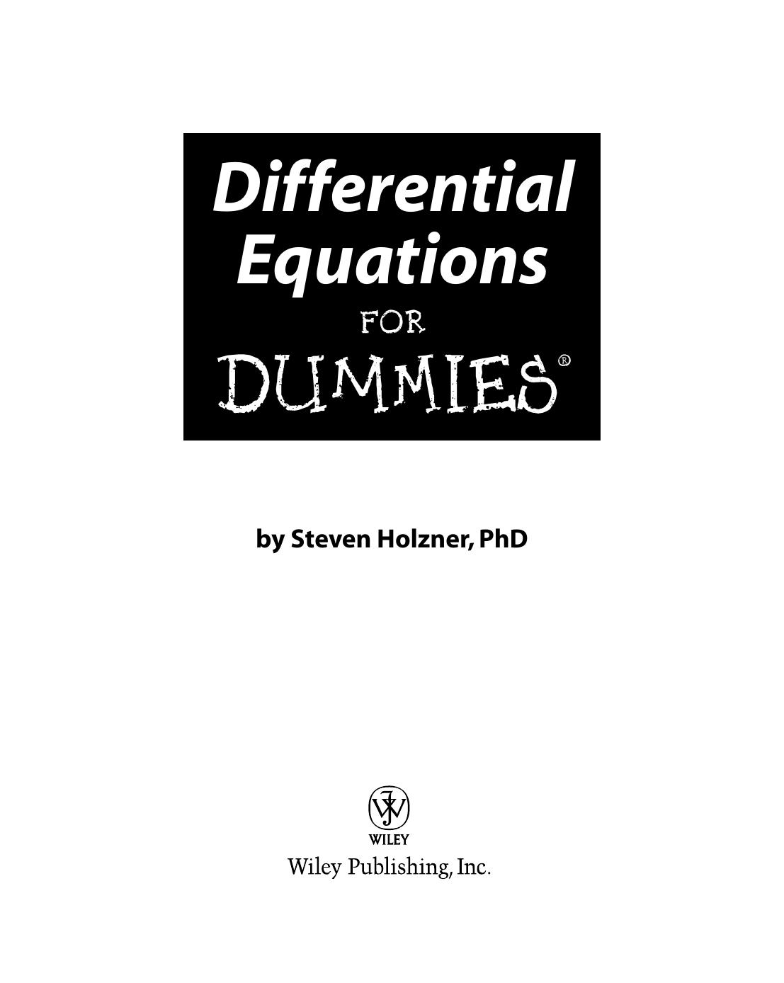 Differential Equations for Dummies ISBN - 0470178140