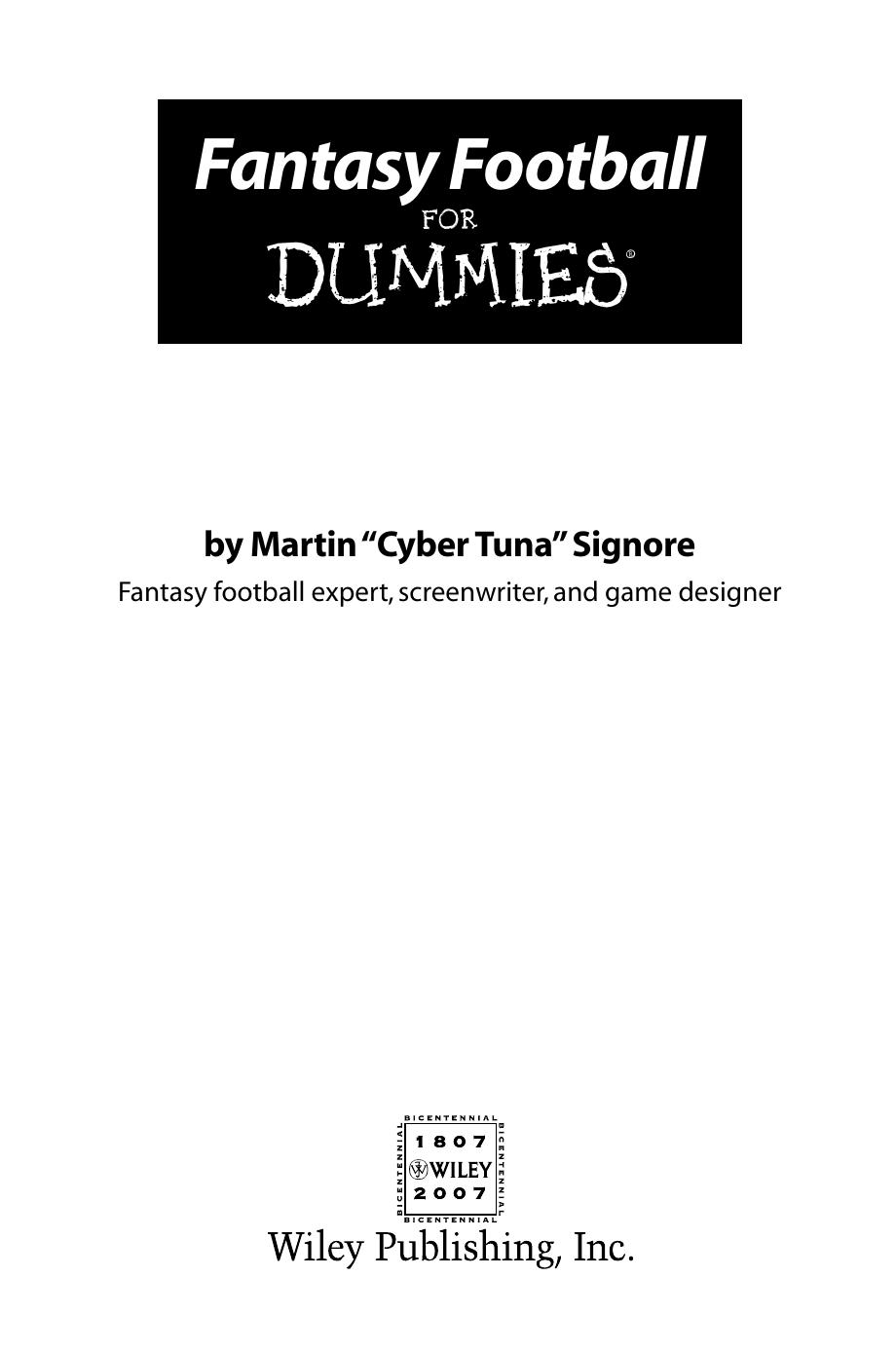 Fantasy Football for Dummies ISBN - 0470125071