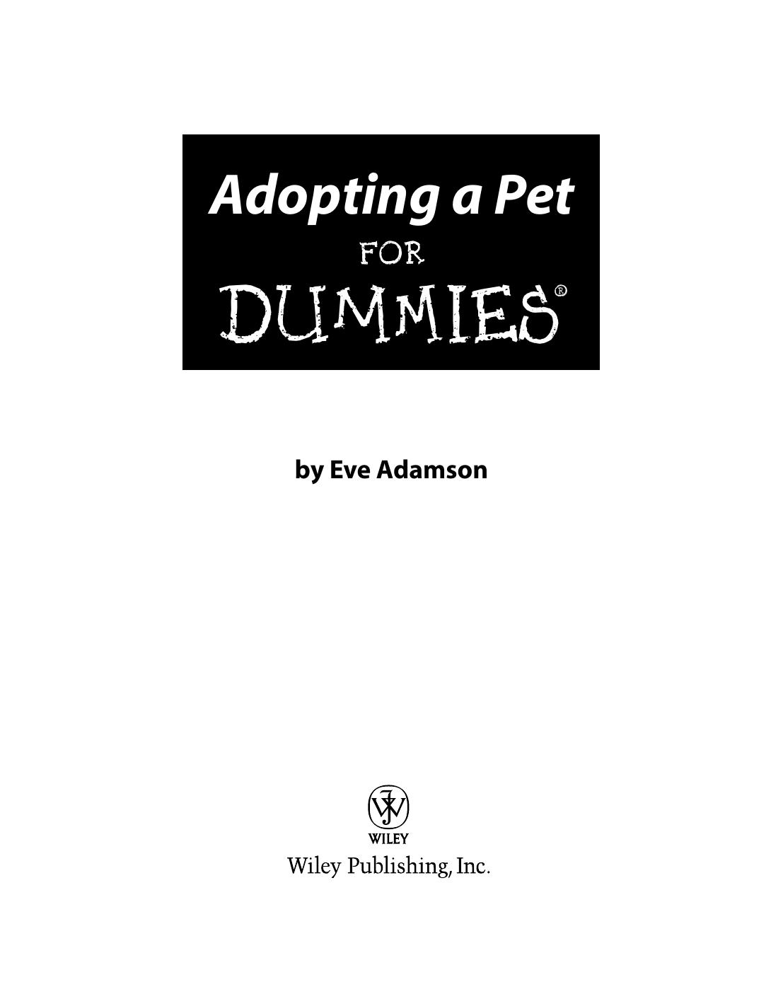 Adopting a Pet for Dummies ISBN - 0764598791