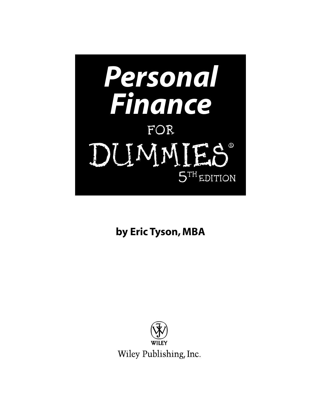 Personal Finance for Dummies ISBN - 0470038322