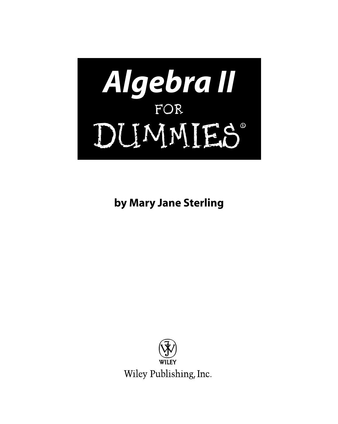 Algebra II for Dummies ISBN - 0471775819