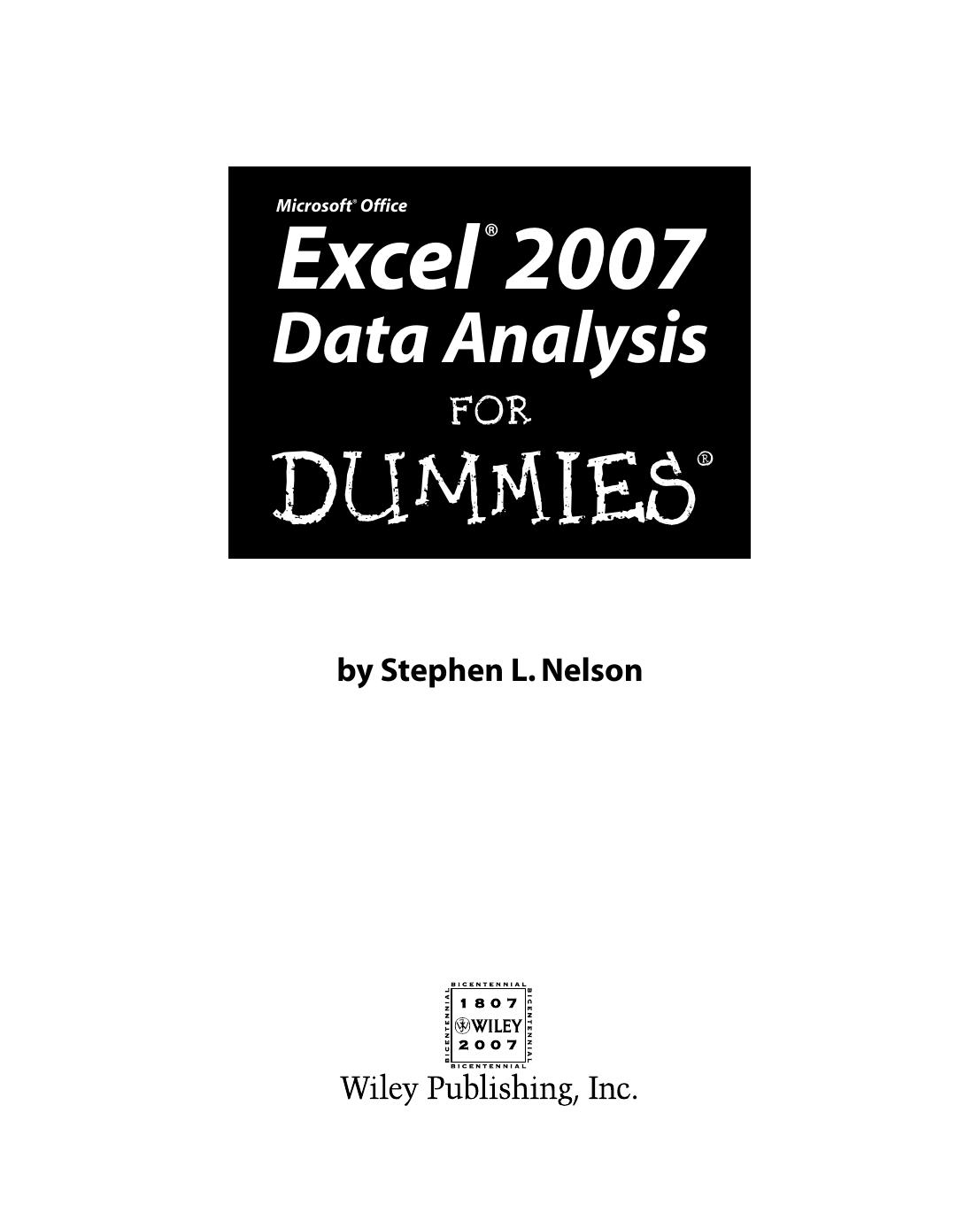 Excel 2007 Data Analysis for Dummies