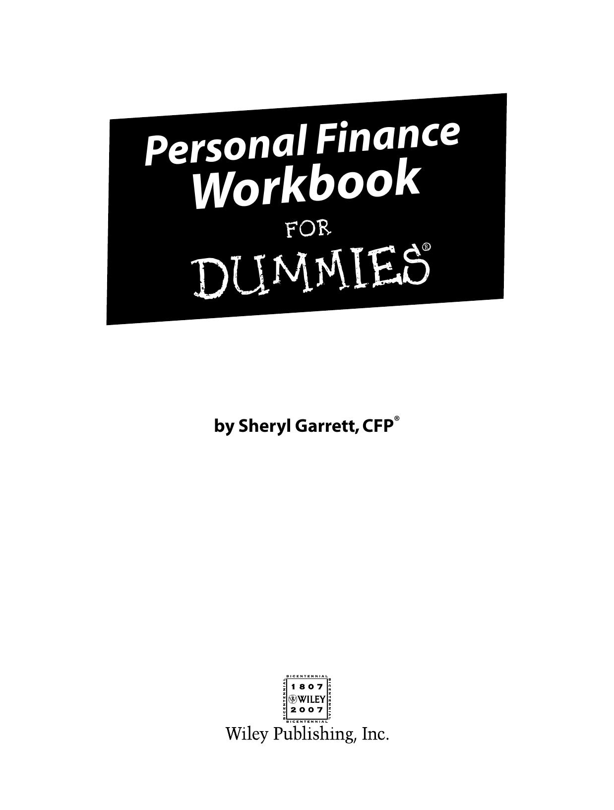 Personal Finance Workbook for Dummies
