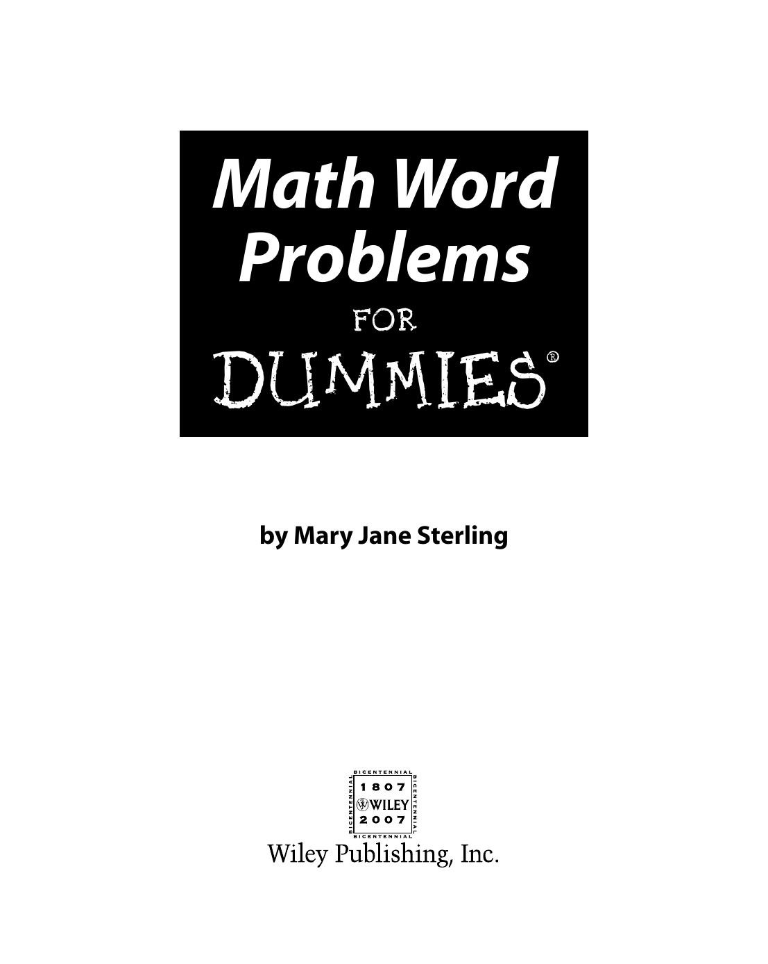 Math Word Problems for Dummies ISBN - 0470146605