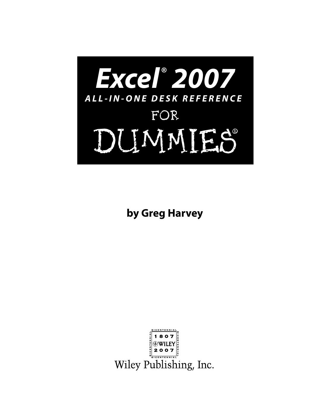 Excel 2007 All-In-One Desk Reference for Dummies ISBN - 0470037385