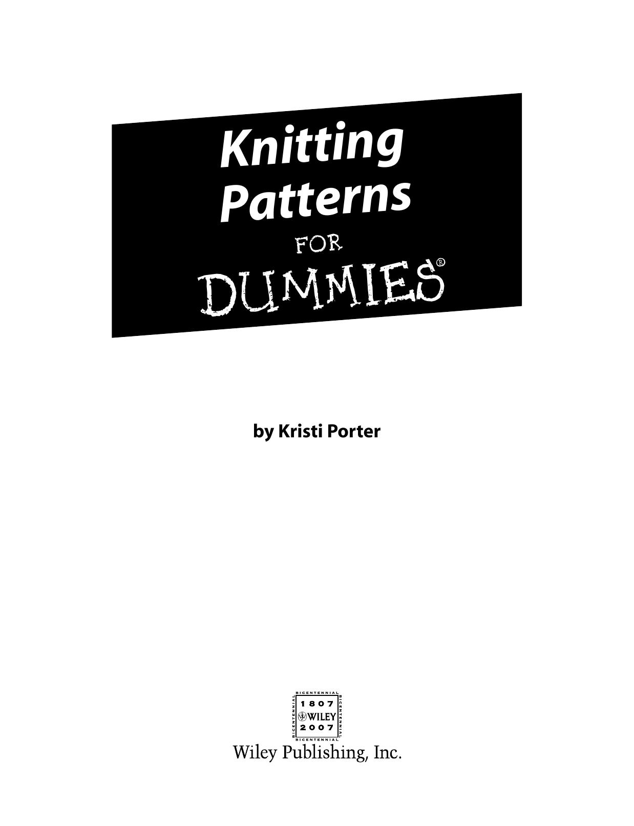 Knitting Patterns for Dummies ISBN - 0470045566