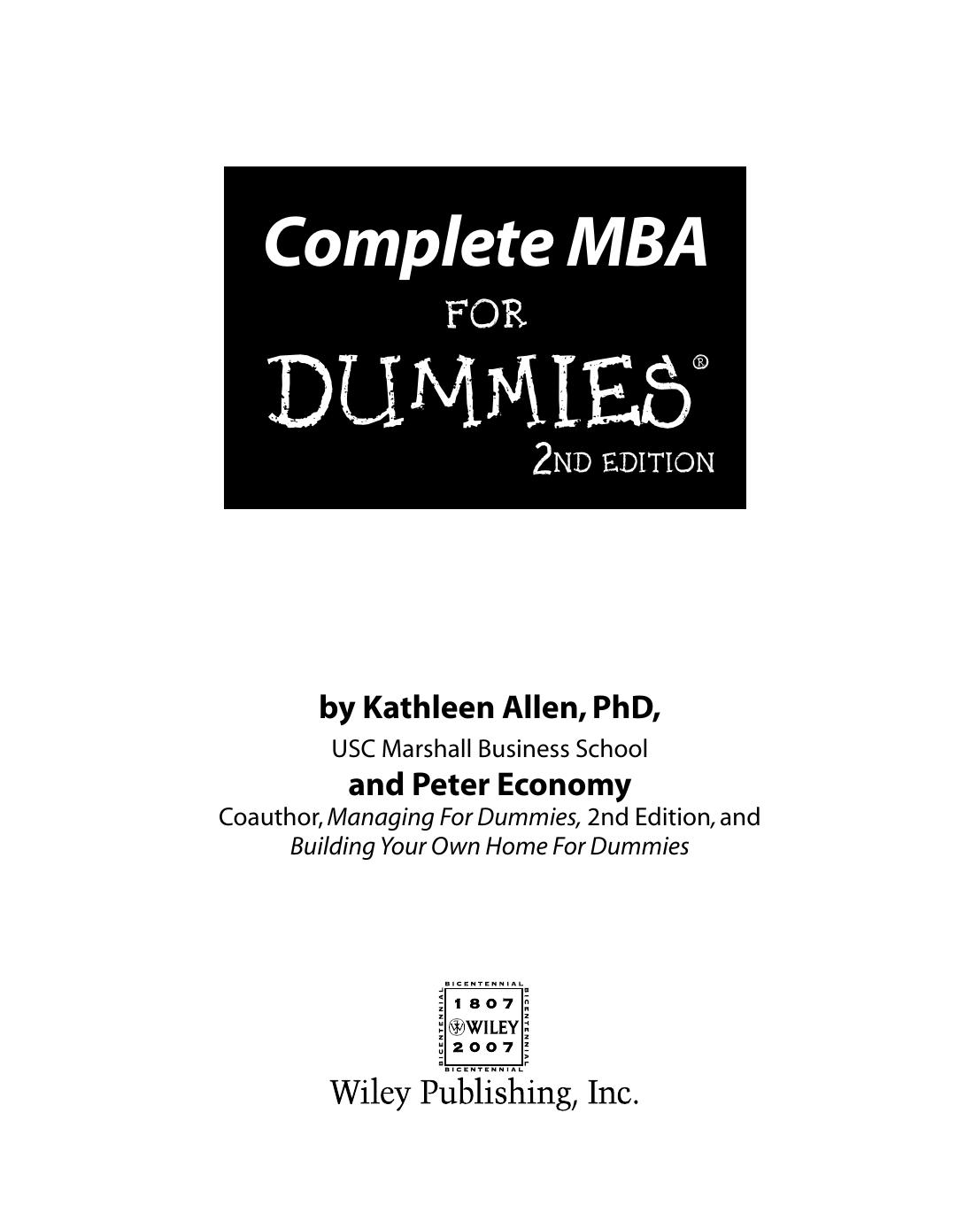 Complete MBA for Dummies ISBN - 0470194294