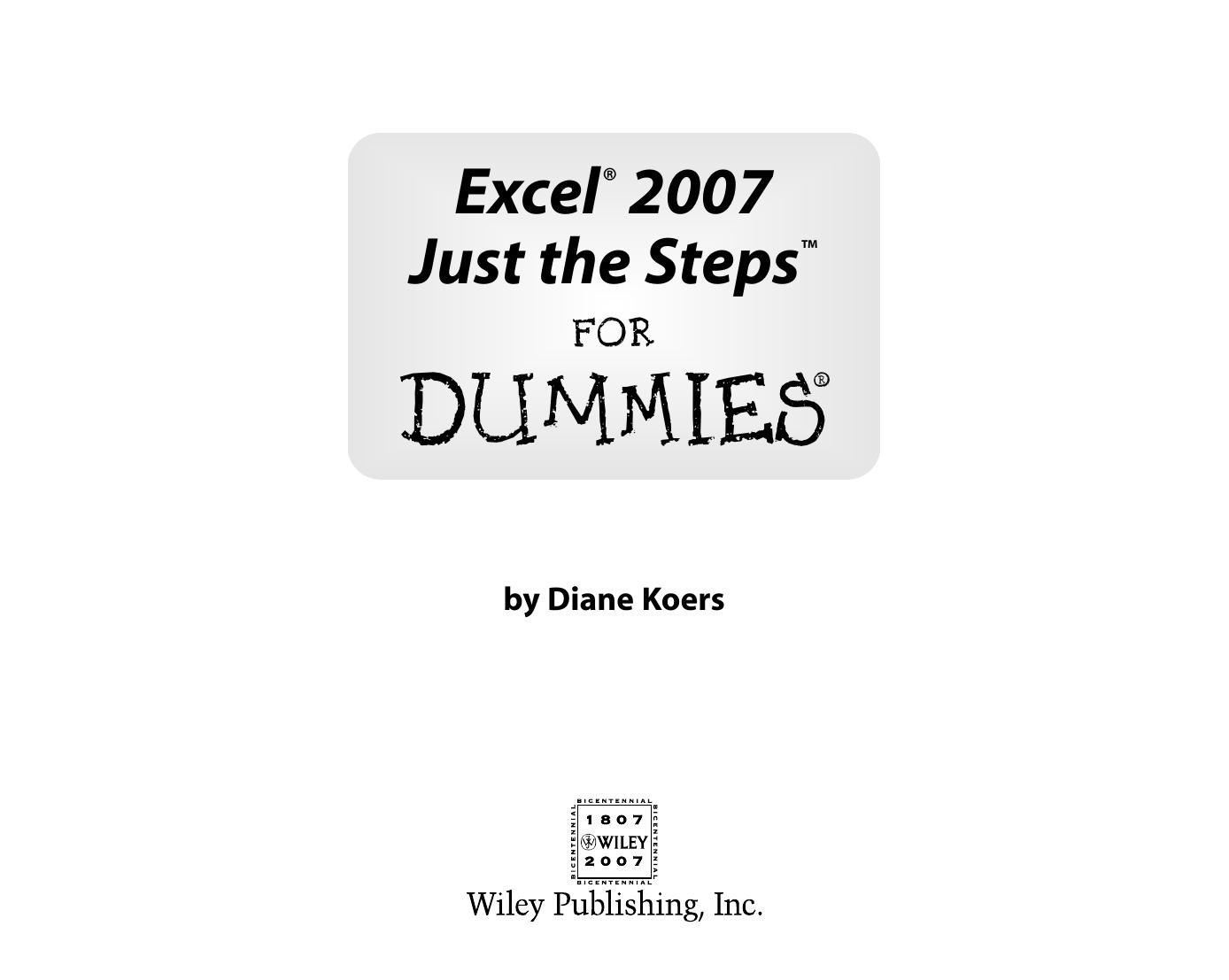 Excel 2007 Just the Steps for Dummies