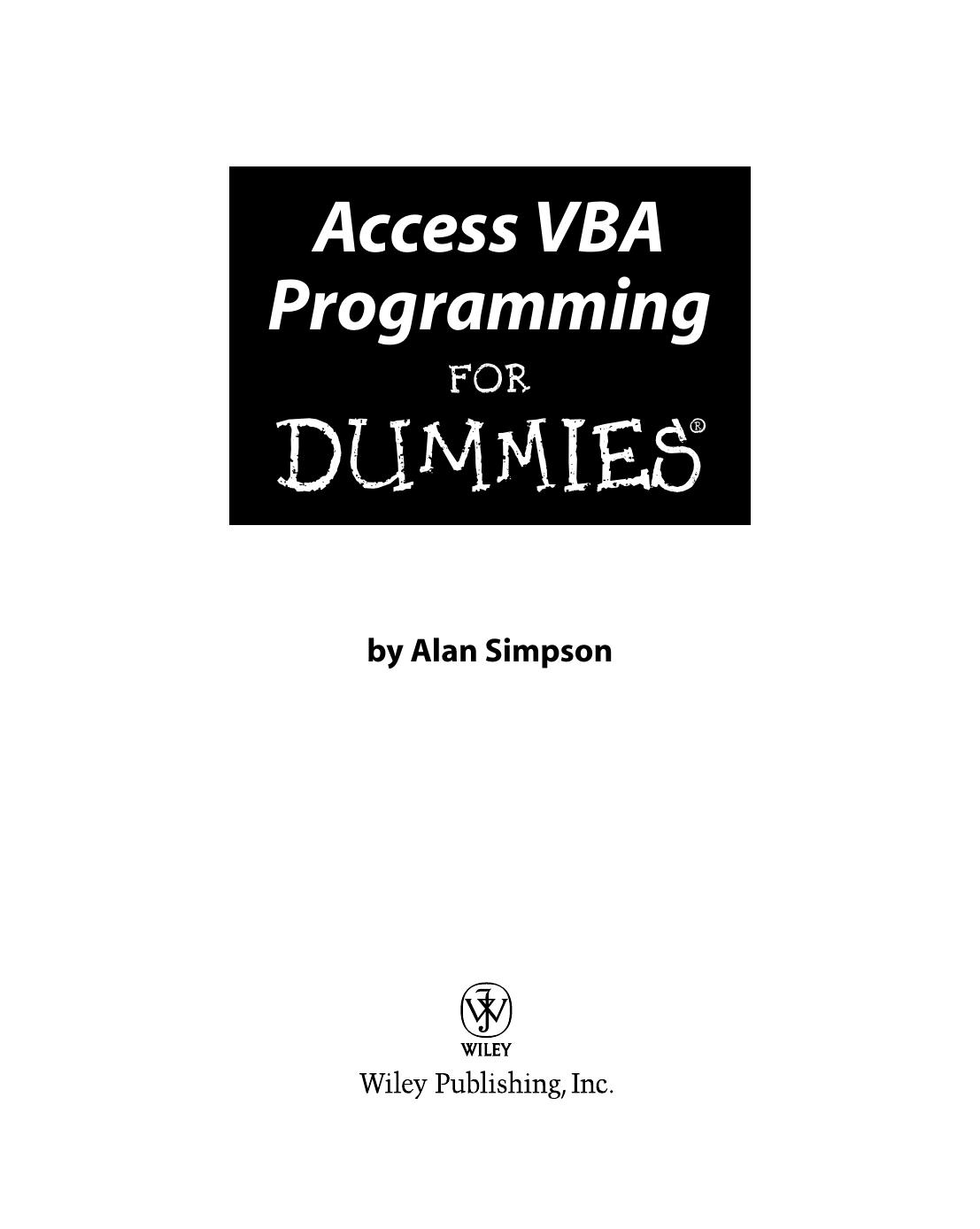 Access 2007 VBA Programming for Dummies