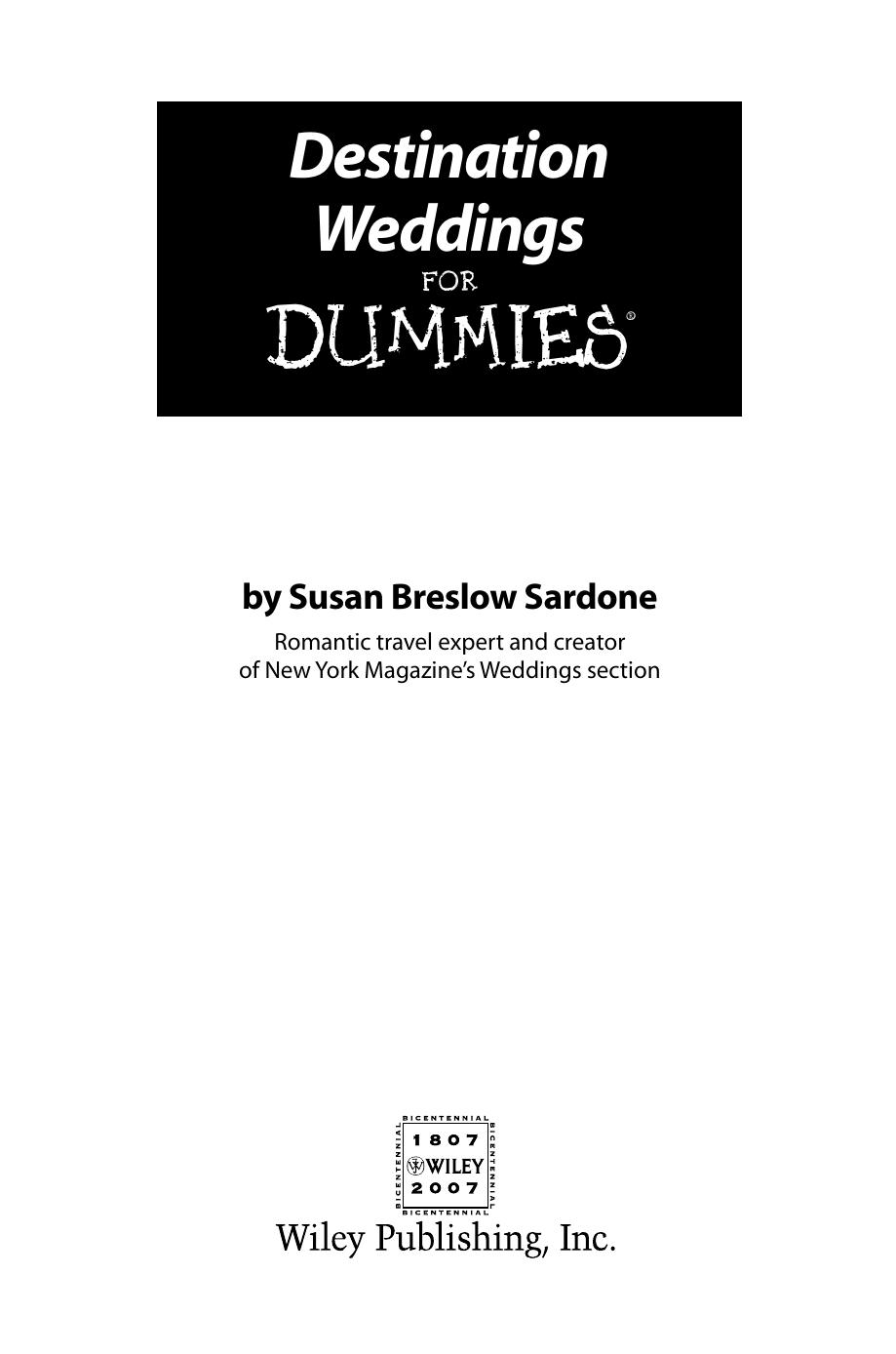Destination Weddings for Dummies ISBN - 0470129956