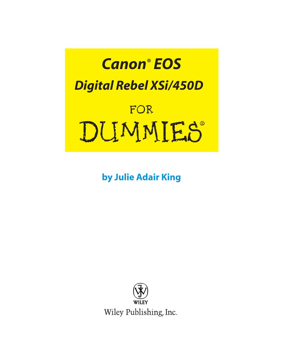 Canon EOS Digital Rebel XSi/450D for Dummies