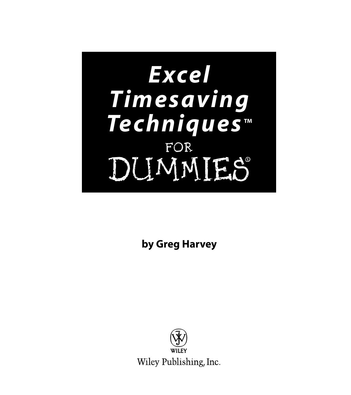 Excel Timesaving Techniques for Dummies
