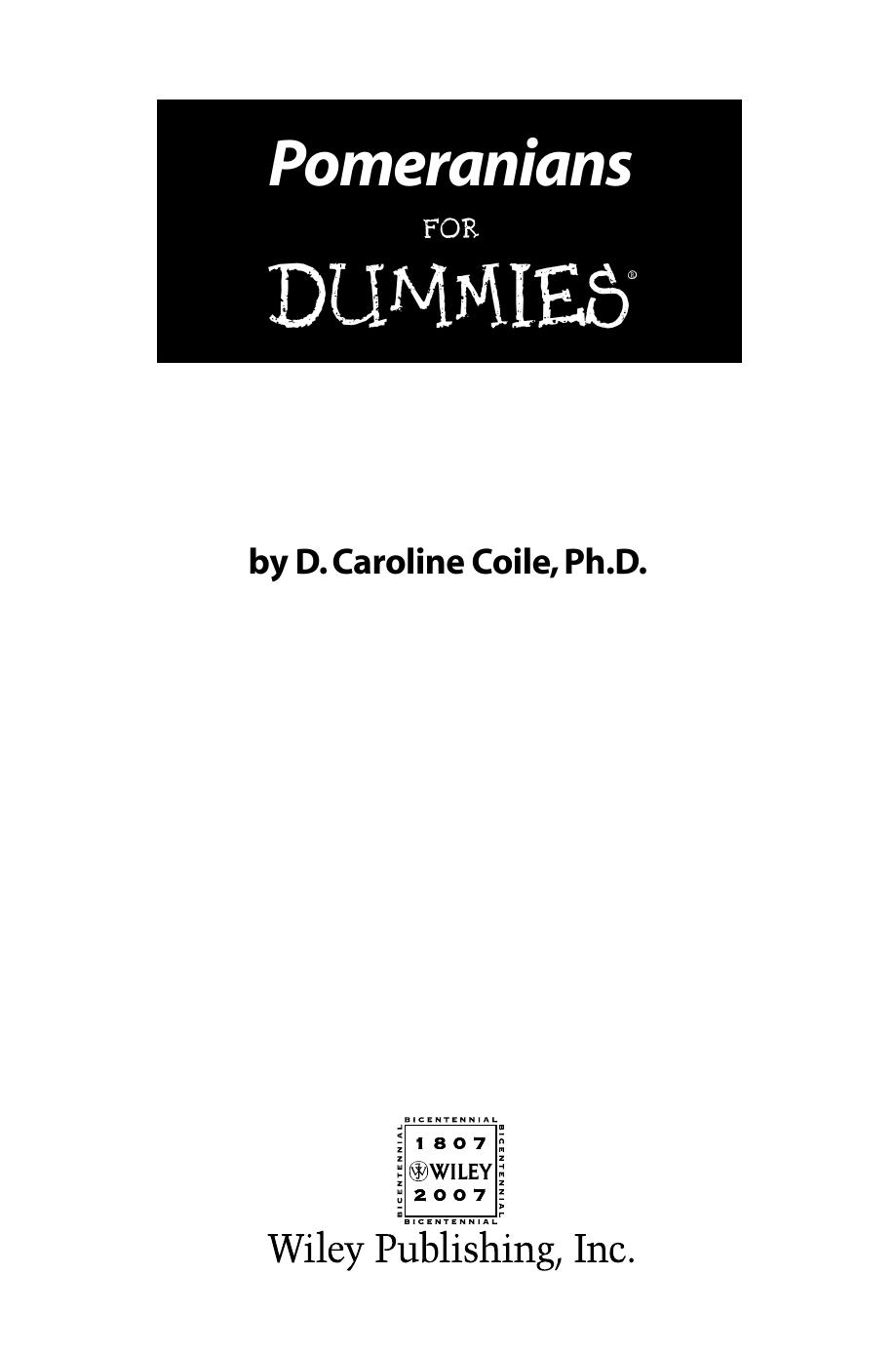 Pomeranians for Dummies ISBN - 0470106026