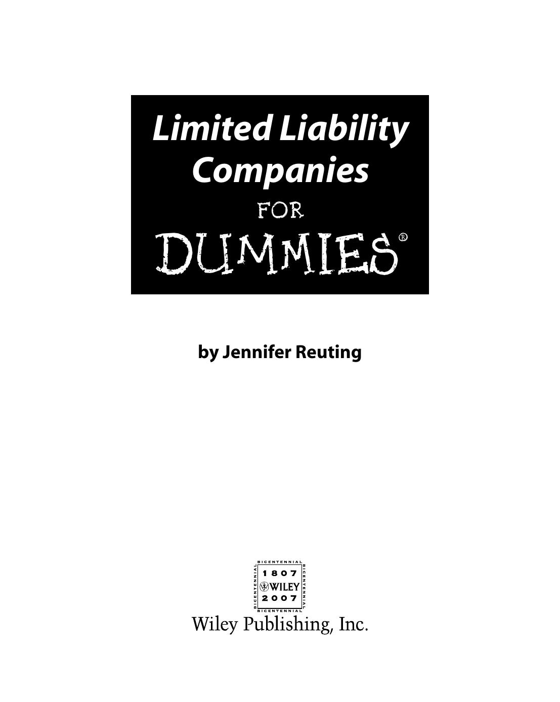 Limited Liability Companies for Dummies ISBN - 0470173289