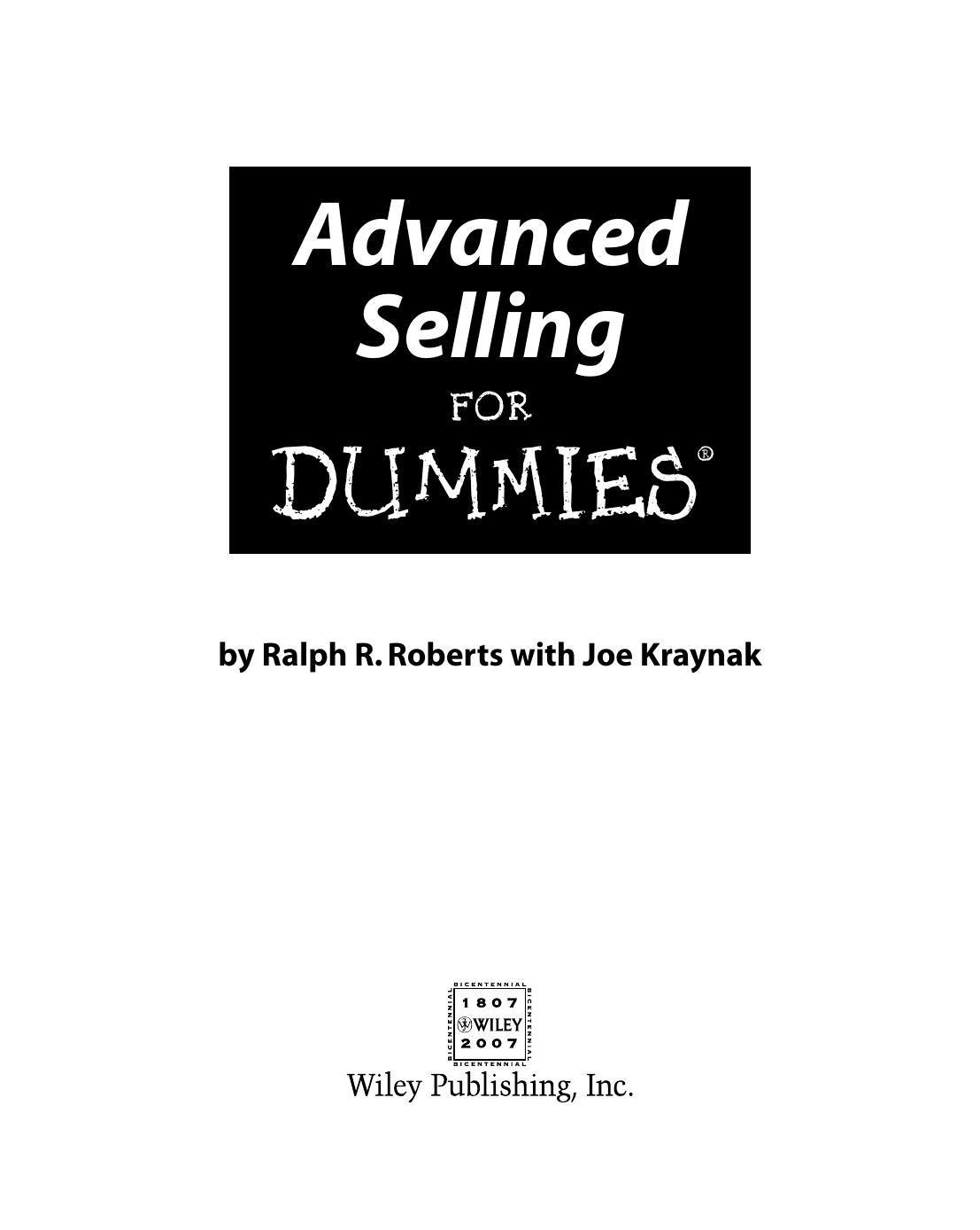 Advanced Selling for Dummies ISBN - 0470174676